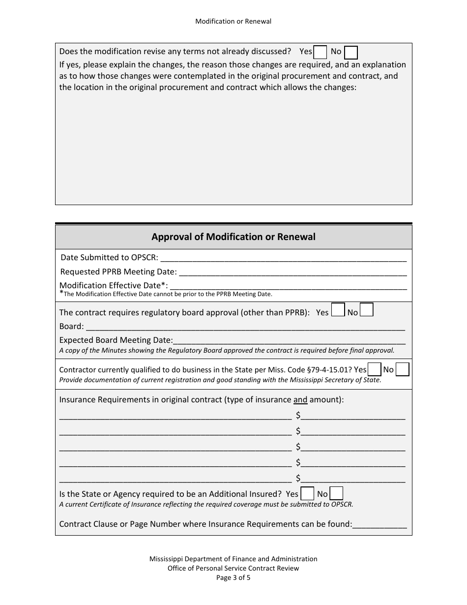 Modification or Renewal of Contract Previously Approved by Pprb - Mississippi, Page 3