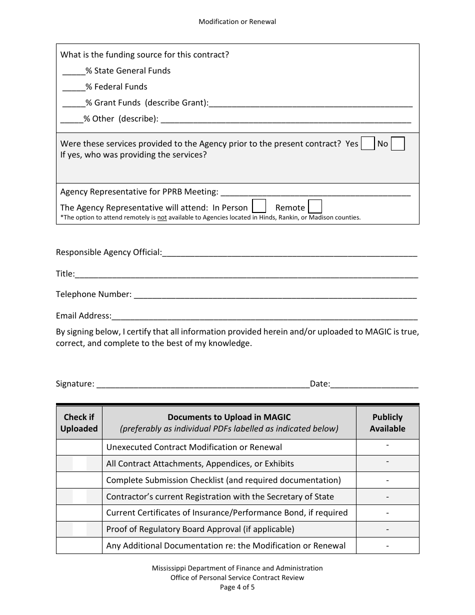 Modification or Renewal of Contract Previously Approved by Pprb - Mississippi, Page 4