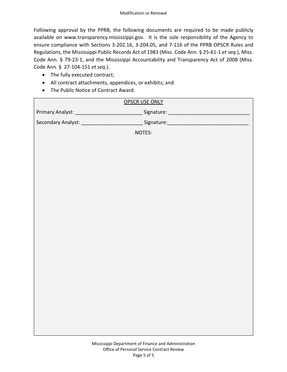 Modification or Renewal of Contract Previously Approved by Pprb - Mississippi, Page 5