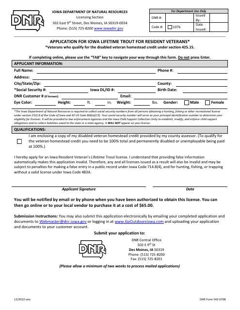 DNR Form 542-0708  Printable Pdf