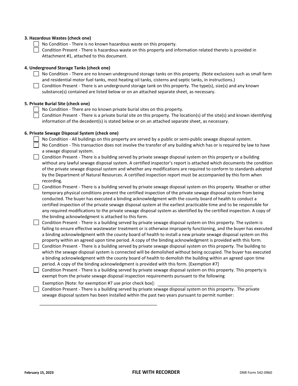 DNR Form 542-0960 Real Estate Transfer - Groundwater Hazard Statement - Iowa, Page 2