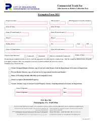 Document preview: Commercial Trash Fee Exemption Form - City of Philadelphia, Pennsylvania
