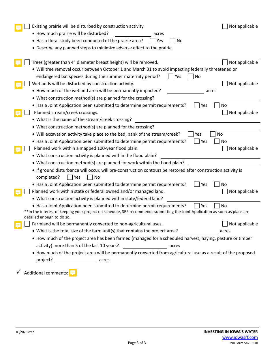 DNR Form 542-0618 Srf Environmental Review Checklist - Iowa, Page 3