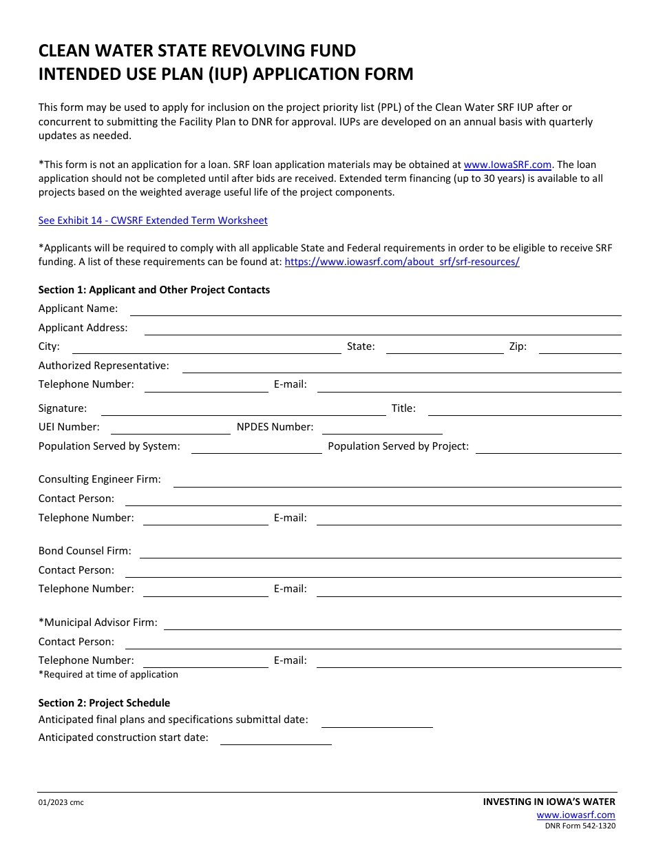DNR Form 542-1320 Clean Water State Revolving Fund Intended Use Plan (Iup) Application - Iowa, Page 5