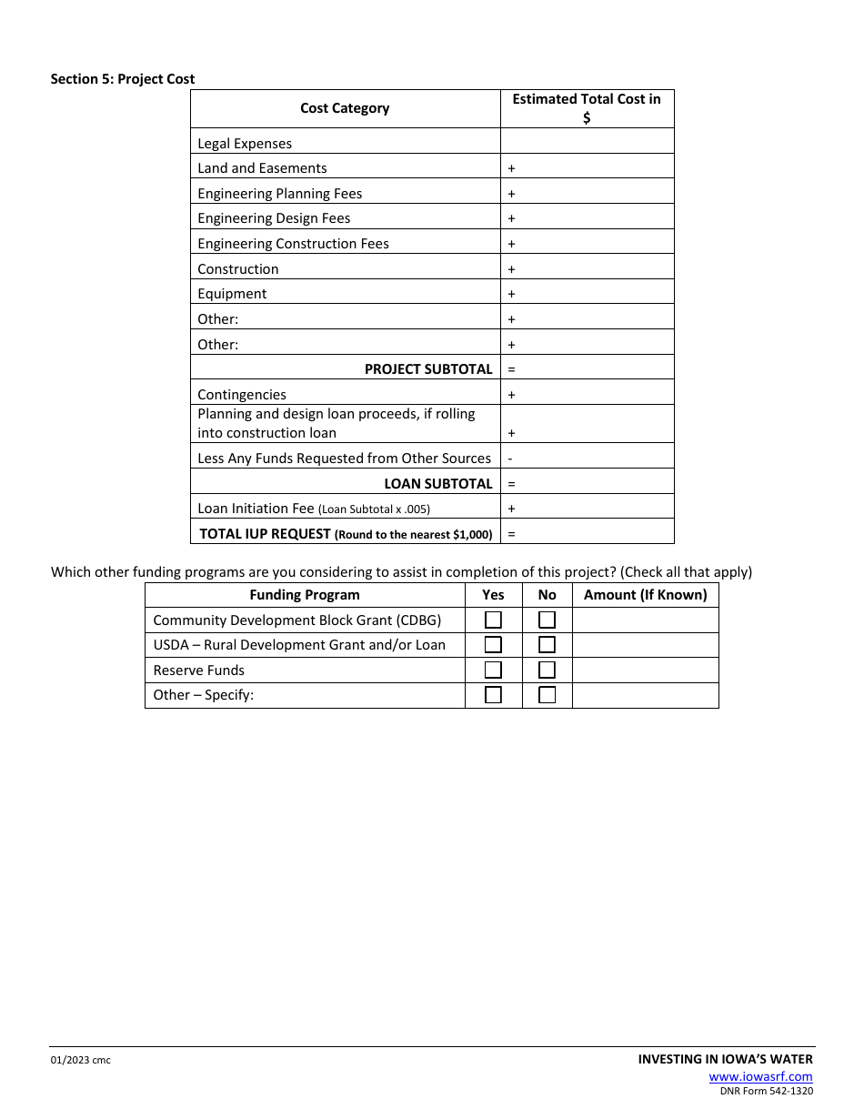 DNR Form 542-1320 Clean Water State Revolving Fund Intended Use Plan (Iup) Application - Iowa, Page 7