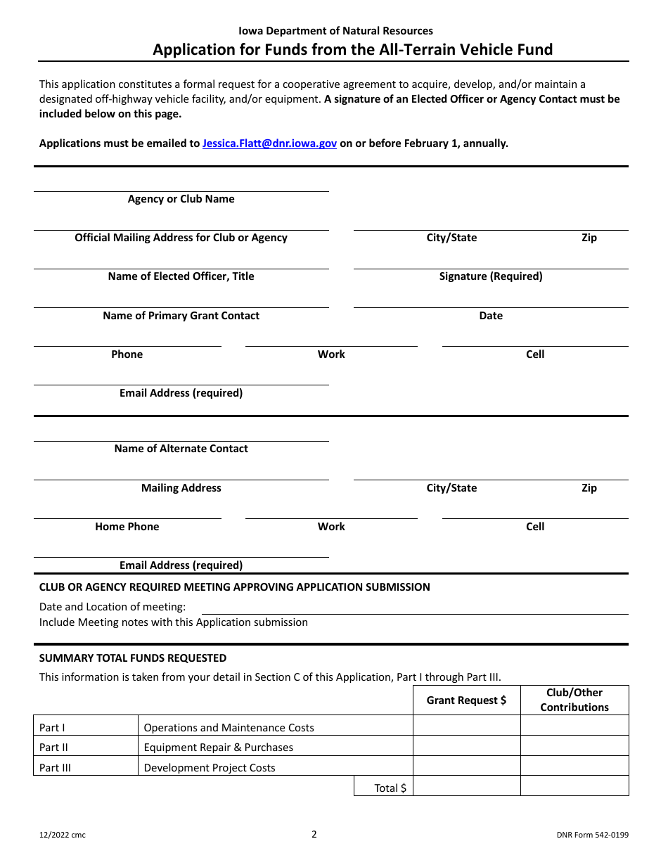 DNR Form 542-0199 Application for Funds From the All-terrain Vehicle Fund - Iowa, Page 2