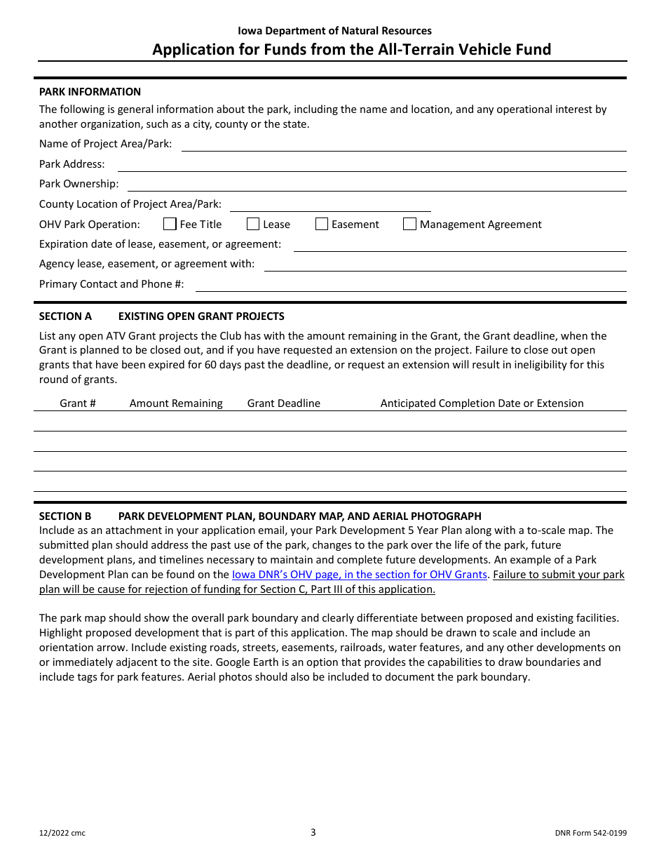 DNR Form 542-0199 Application for Funds From the All-terrain Vehicle Fund - Iowa, Page 3