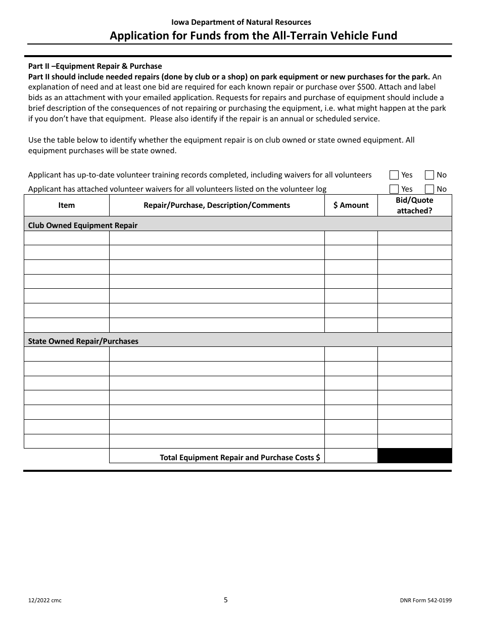 DNR Form 542-0199 Application for Funds From the All-terrain Vehicle Fund - Iowa, Page 5