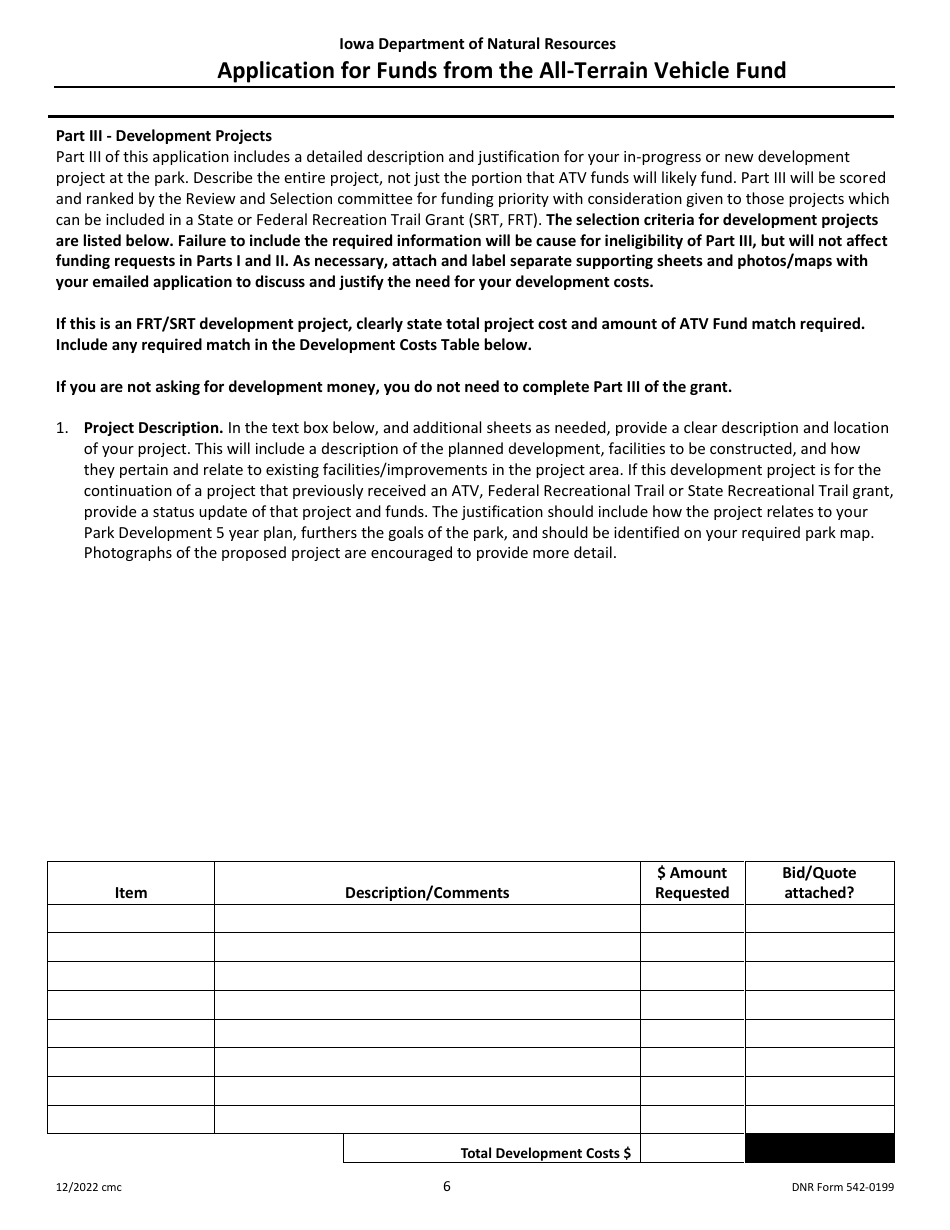 DNR Form 542-0199 Application for Funds From the All-terrain Vehicle Fund - Iowa, Page 6