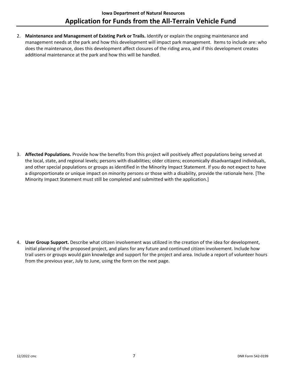 DNR Form 542-0199 Application for Funds From the All-terrain Vehicle Fund - Iowa, Page 7