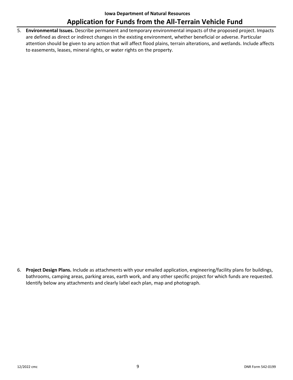 DNR Form 542-0199 Application for Funds From the All-terrain Vehicle Fund - Iowa, Page 9