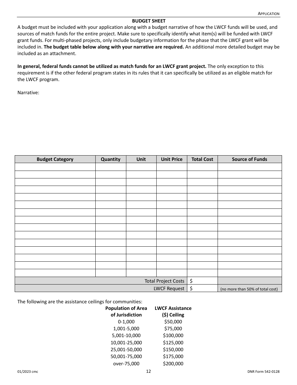 DNR Form 542-0128 Land and Water Conservation Fund Grant Application - Iowa, Page 12