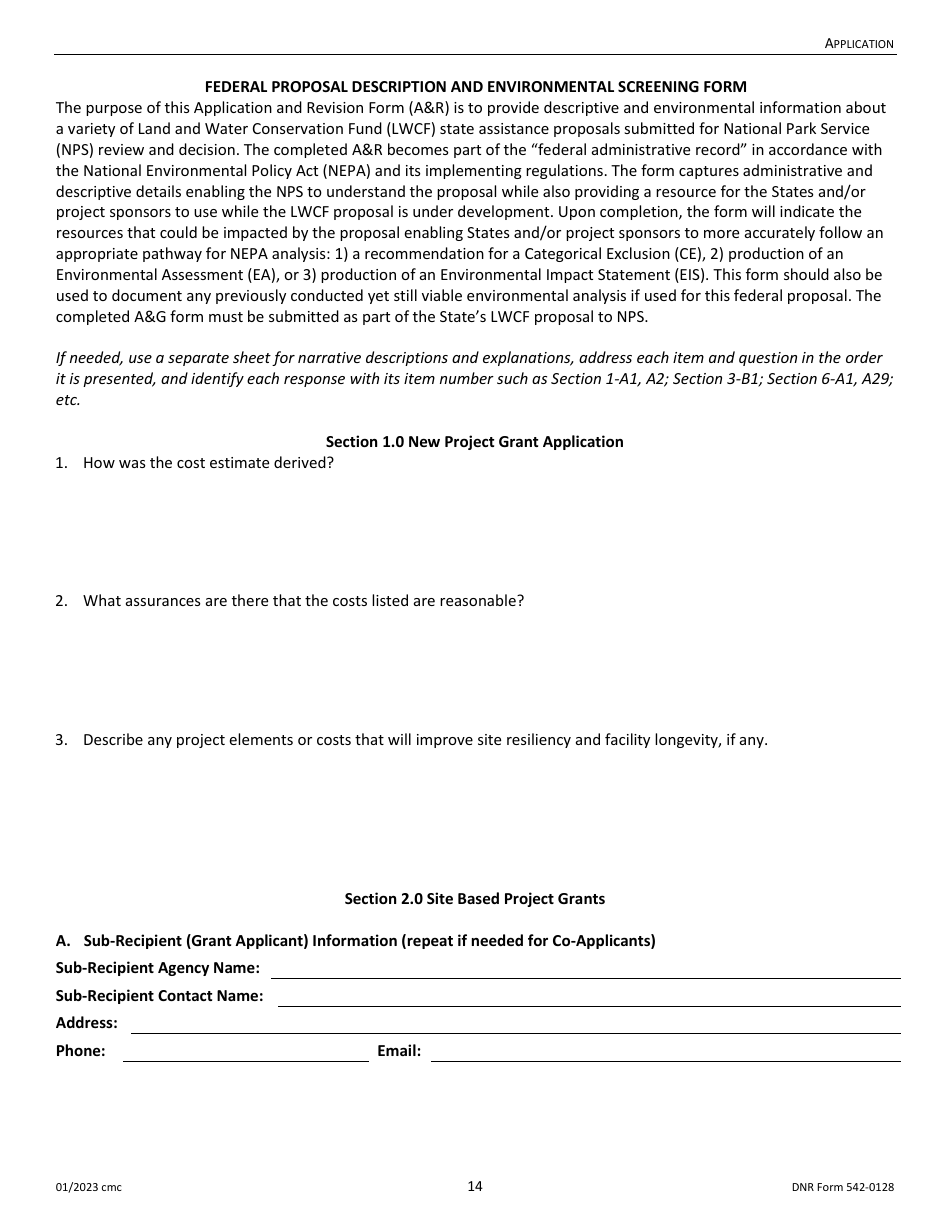 DNR Form 542-0128 Download Fillable PDF or Fill Online Land and Water ...