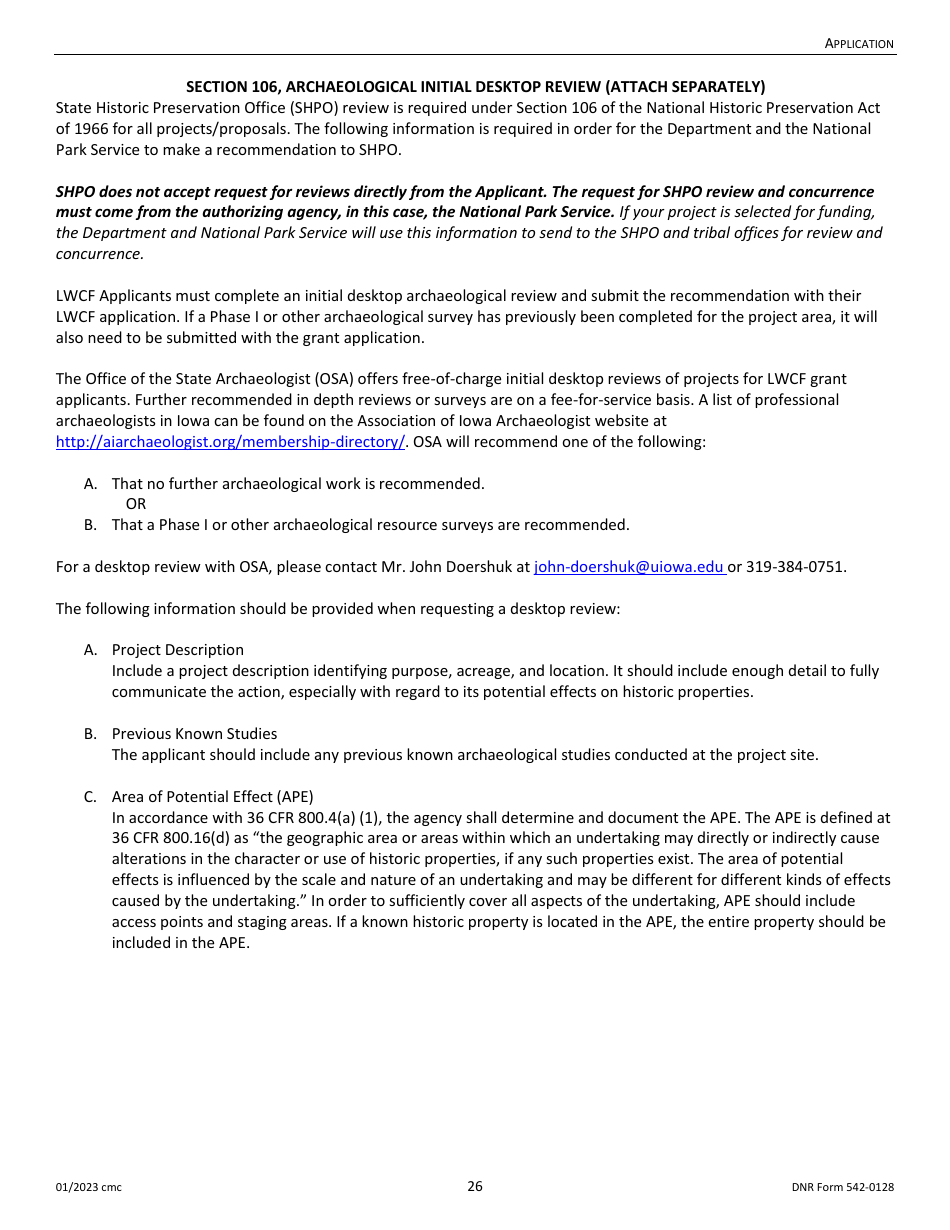 DNR Form 542-0128 Land and Water Conservation Fund Grant Application - Iowa, Page 26