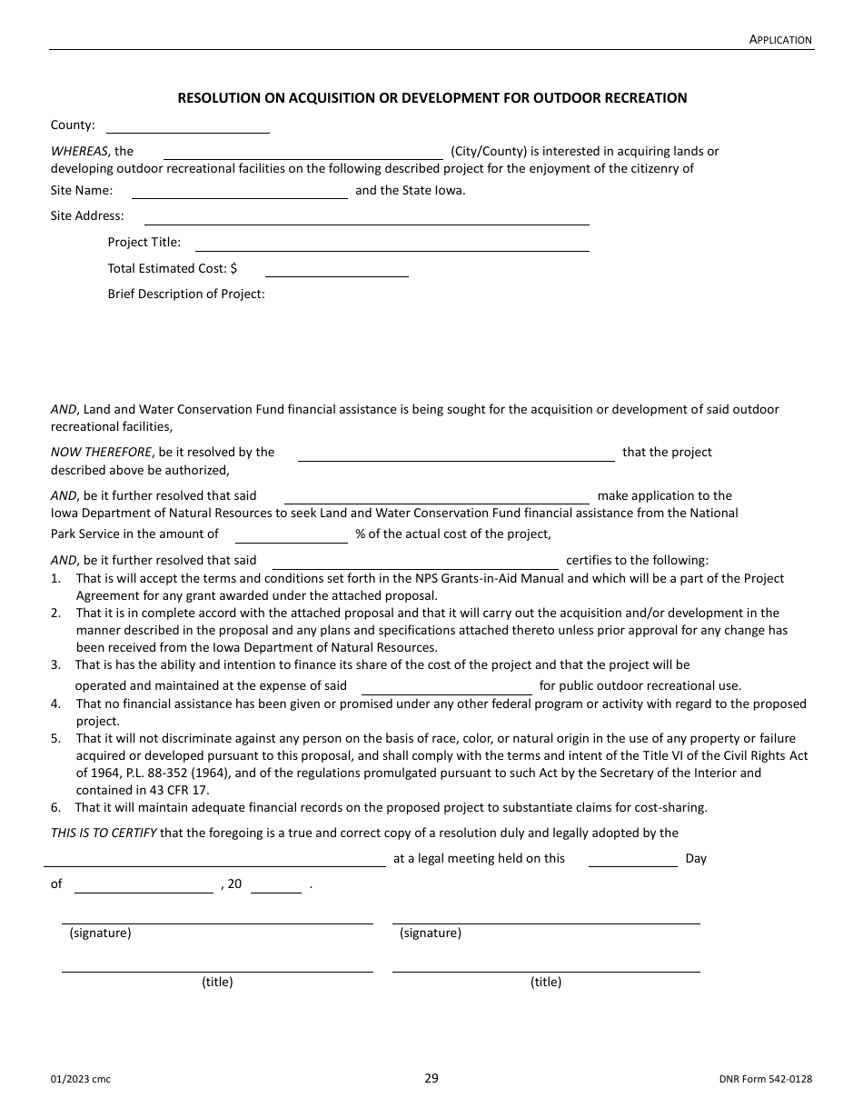 DNR Form 542-0128 Land and Water Conservation Fund Grant Application - Iowa, Page 29