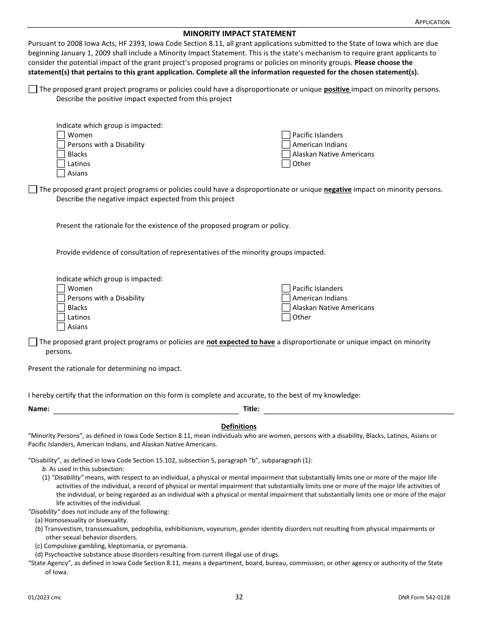 DNR Form 542-0128 Land and Water Conservation Fund Grant Application - Iowa, Page 32