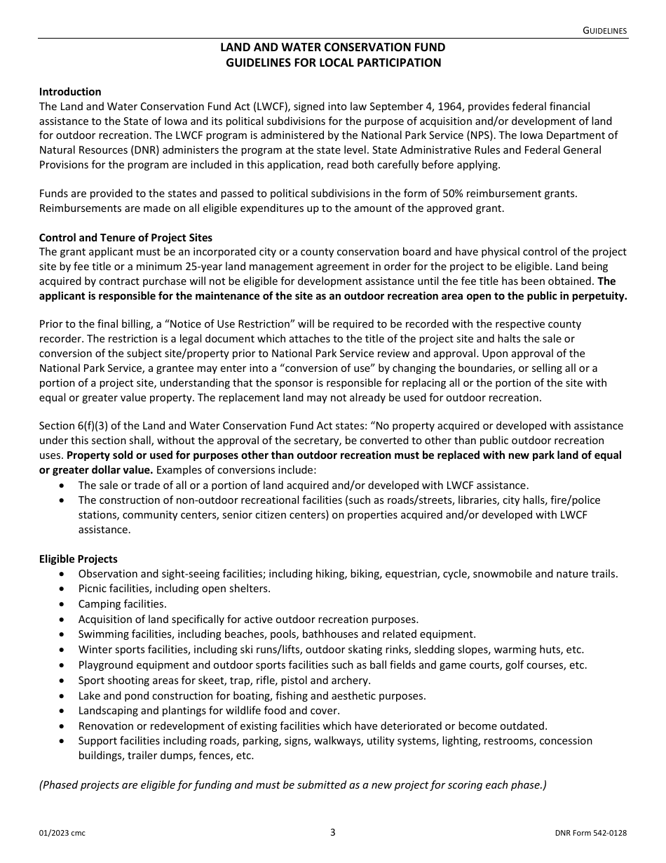 DNR Form 542-0128 Land and Water Conservation Fund Grant Application - Iowa, Page 3