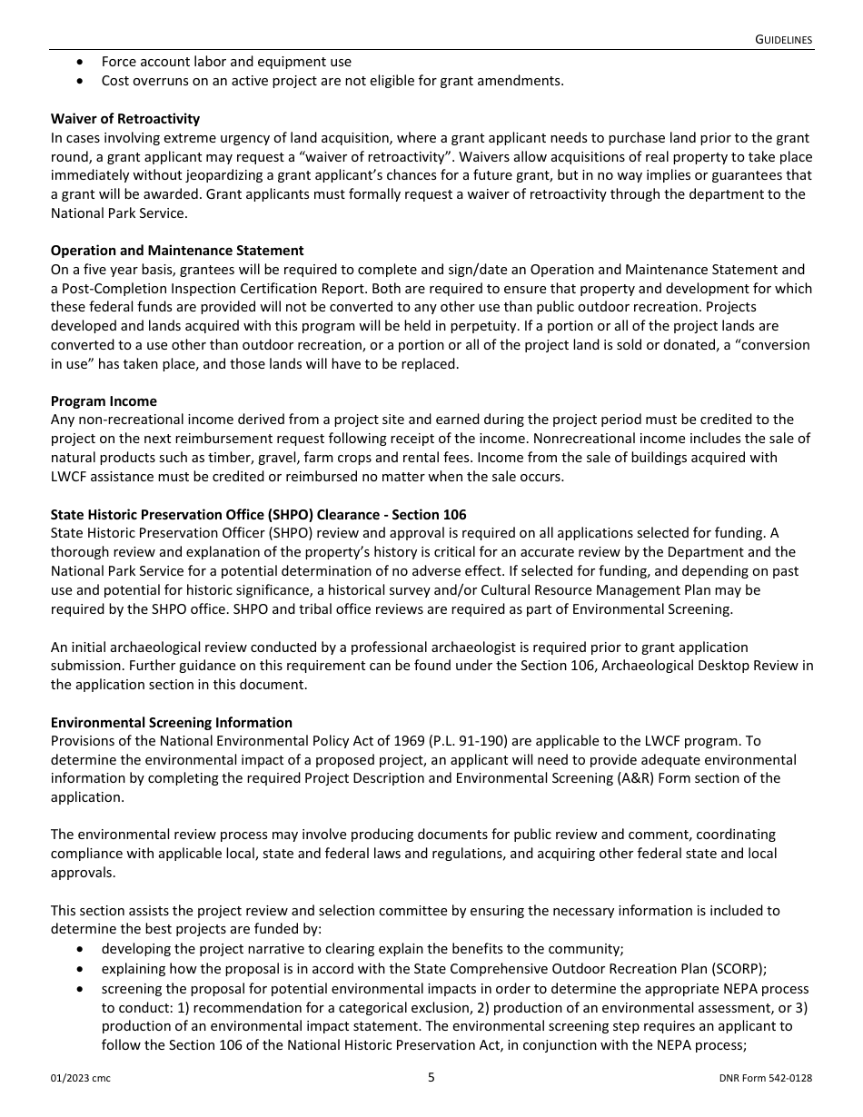 DNR Form 542-0128 Land and Water Conservation Fund Grant Application - Iowa, Page 5