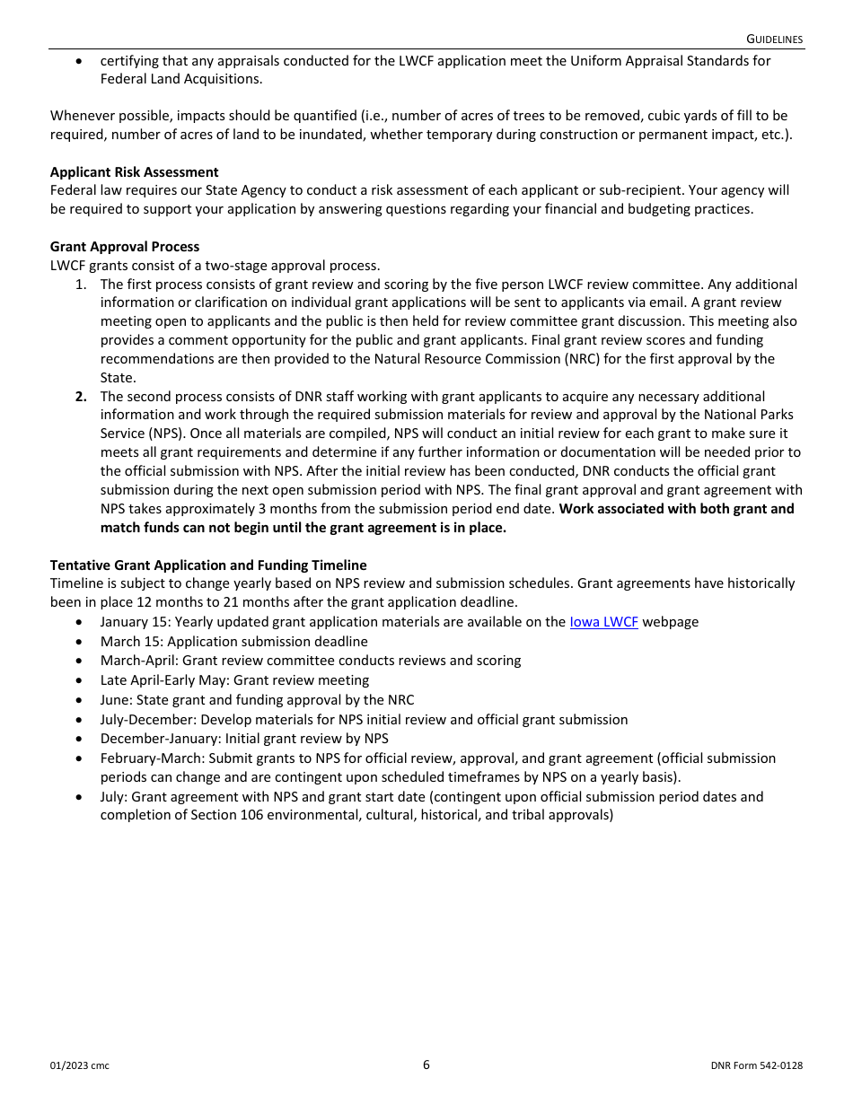 DNR Form 542-0128 Land and Water Conservation Fund Grant Application - Iowa, Page 6