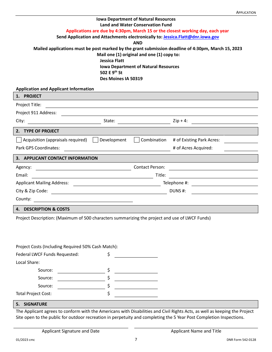 DNR Form 542-0128 Land and Water Conservation Fund Grant Application - Iowa, Page 7