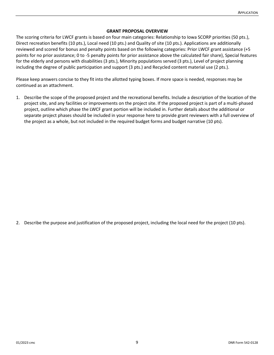 DNR Form 542-0128 Land and Water Conservation Fund Grant Application - Iowa, Page 9