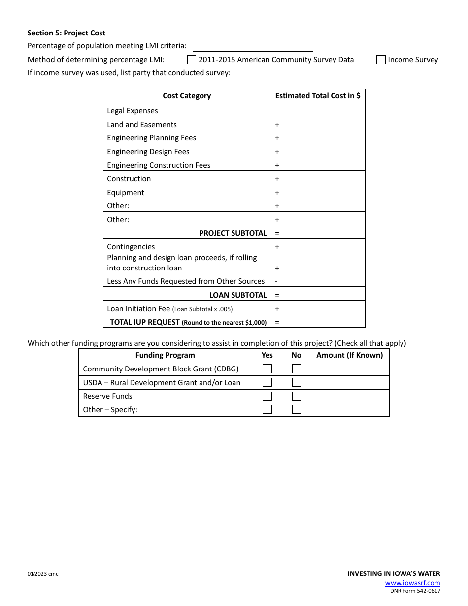 DNR Form 542-0617 Drinking Water State Revolving Fund Intended Use Plan (Iup) Application Form - Iowa, Page 5