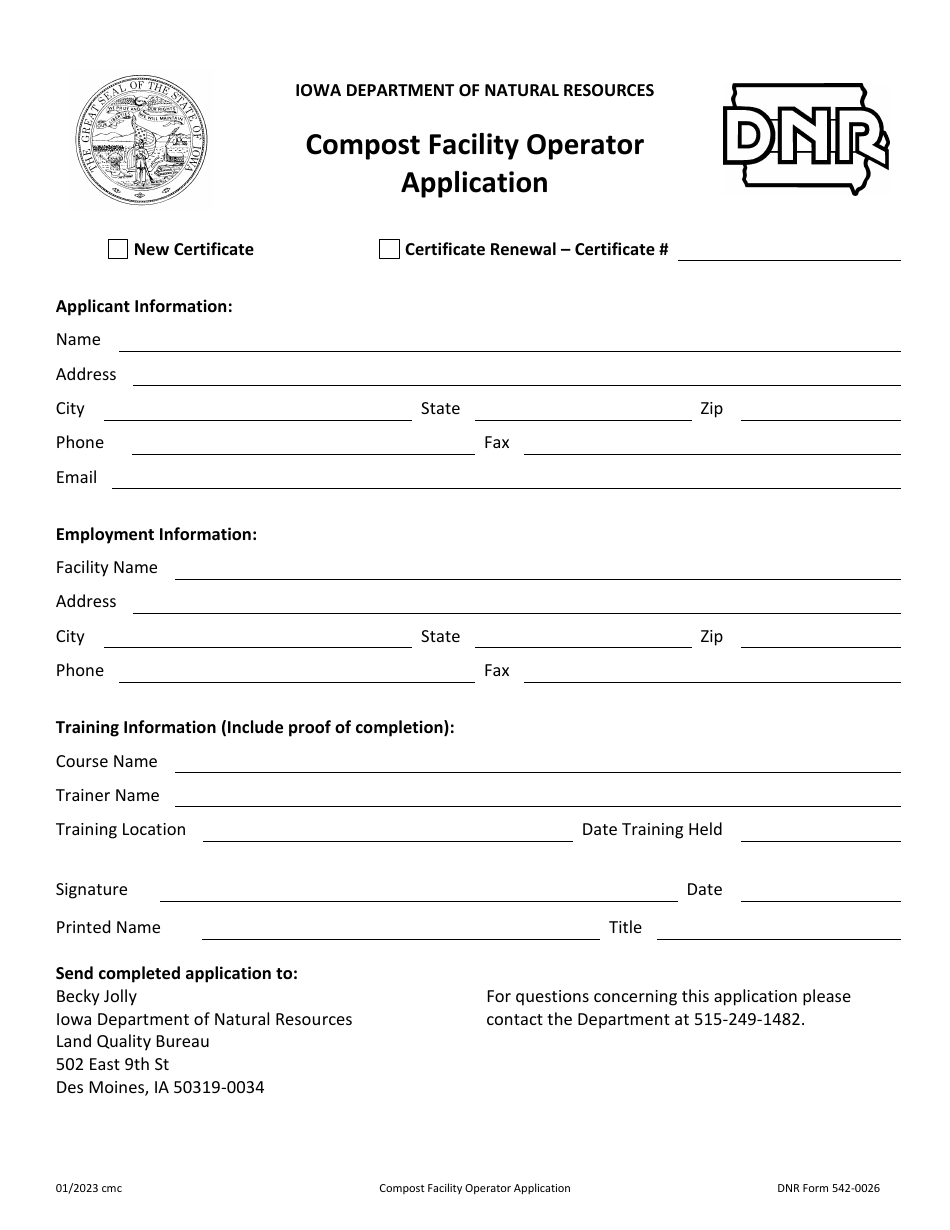 DNR Form 542 0026 Download Fillable PDF or Fill Online Compost Facility