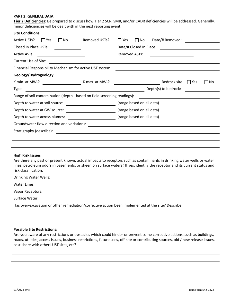 DNR Form 542-0322 Download Fillable PDF or Fill Online Post Tier 2 Scr ...