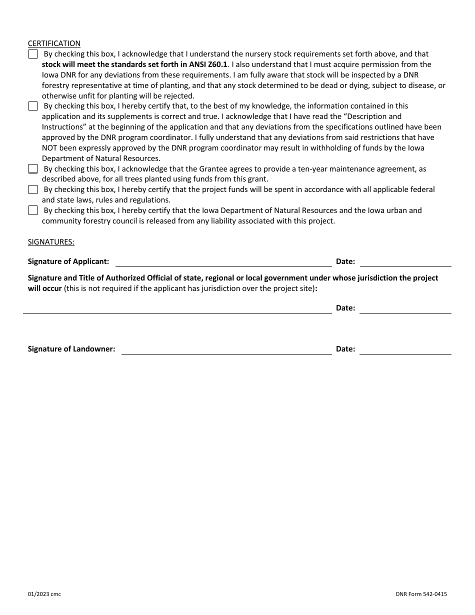 DNR Form 542-0415 Community Forestry Grant Program Application - Iowa, Page 10