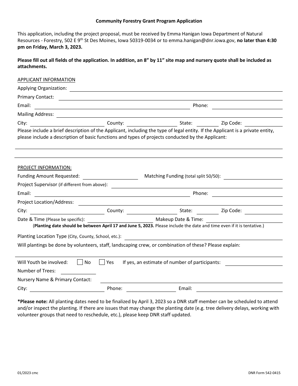 DNR Form 542-0415 Community Forestry Grant Program Application - Iowa, Page 5