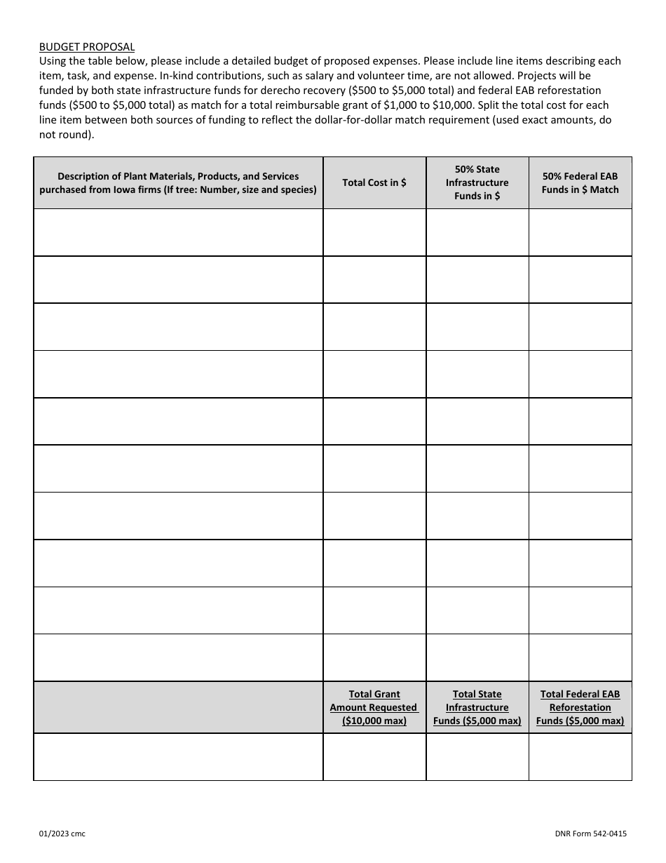 DNR Form 542-0415 Community Forestry Grant Program Application - Iowa, Page 7