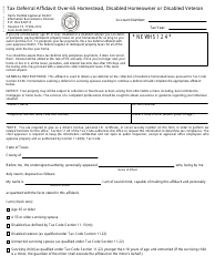 Document preview: Form 33.06 Tax Deferral Affidavit Over-65 Homestead, Disabled Homeowner or Disabled Veteran - Harris County, Texas