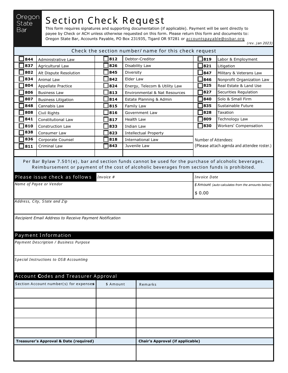 Section Check Request - Oregon, Page 1