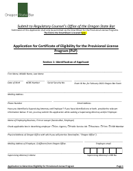 Application for Certificate of Eligibility for the Provisional License Program (Plp) - Oregon