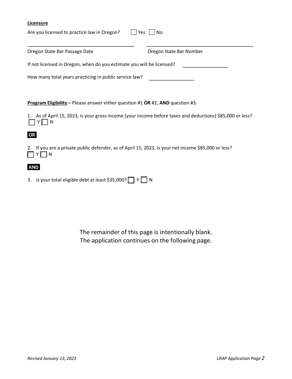 Loan Repayment Assistance Program (Lrap) Application - Oregon, Page 2