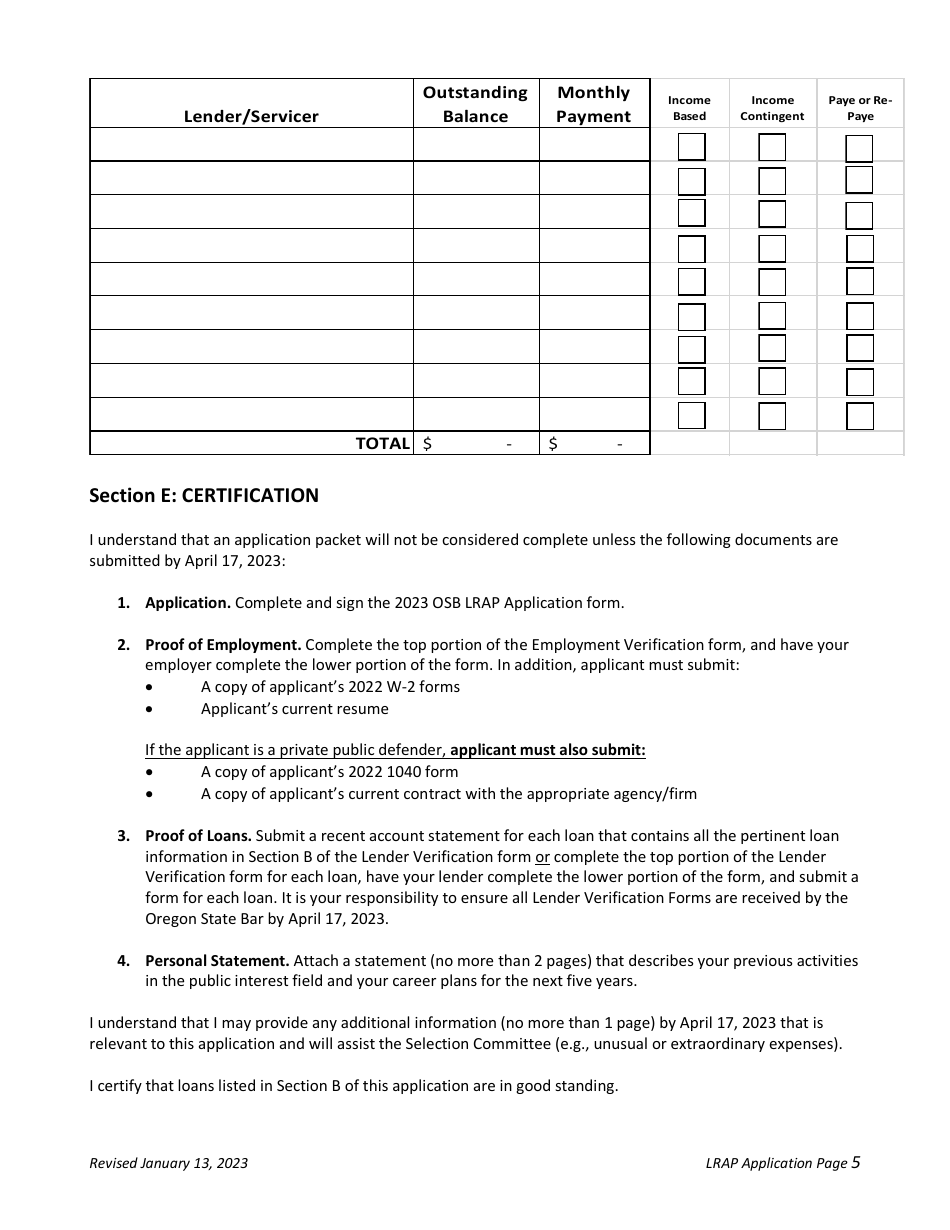 Loan Repayment Assistance Program (Lrap) Application - Oregon, Page 5