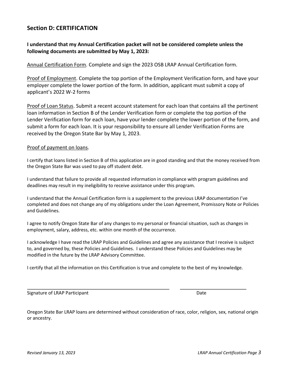 Annual Certification - Loan Repayment Assistance Program (Lrap) - Oregon, Page 3
