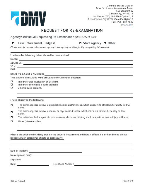 Form DLD-23 Request for Re-examination - Nevada