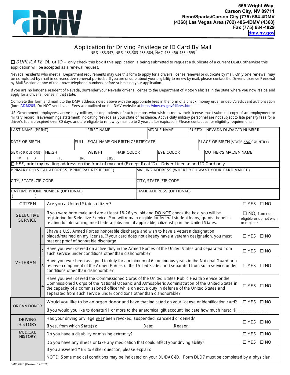 Form DMV204 Download Fillable PDF or Fill Online Application for ...