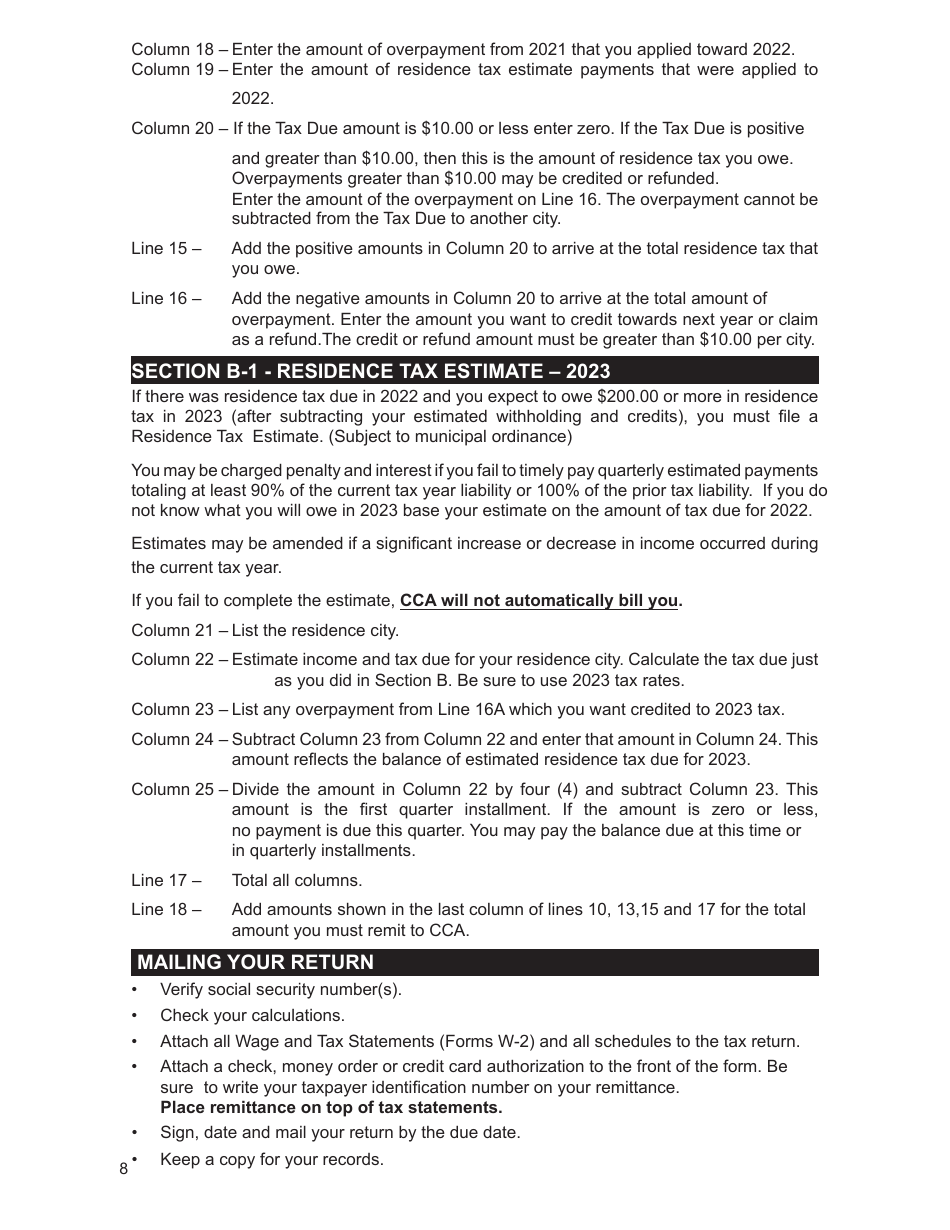 2022 City of Cleveland, Ohio Individual Tax Form Instruction Booklet