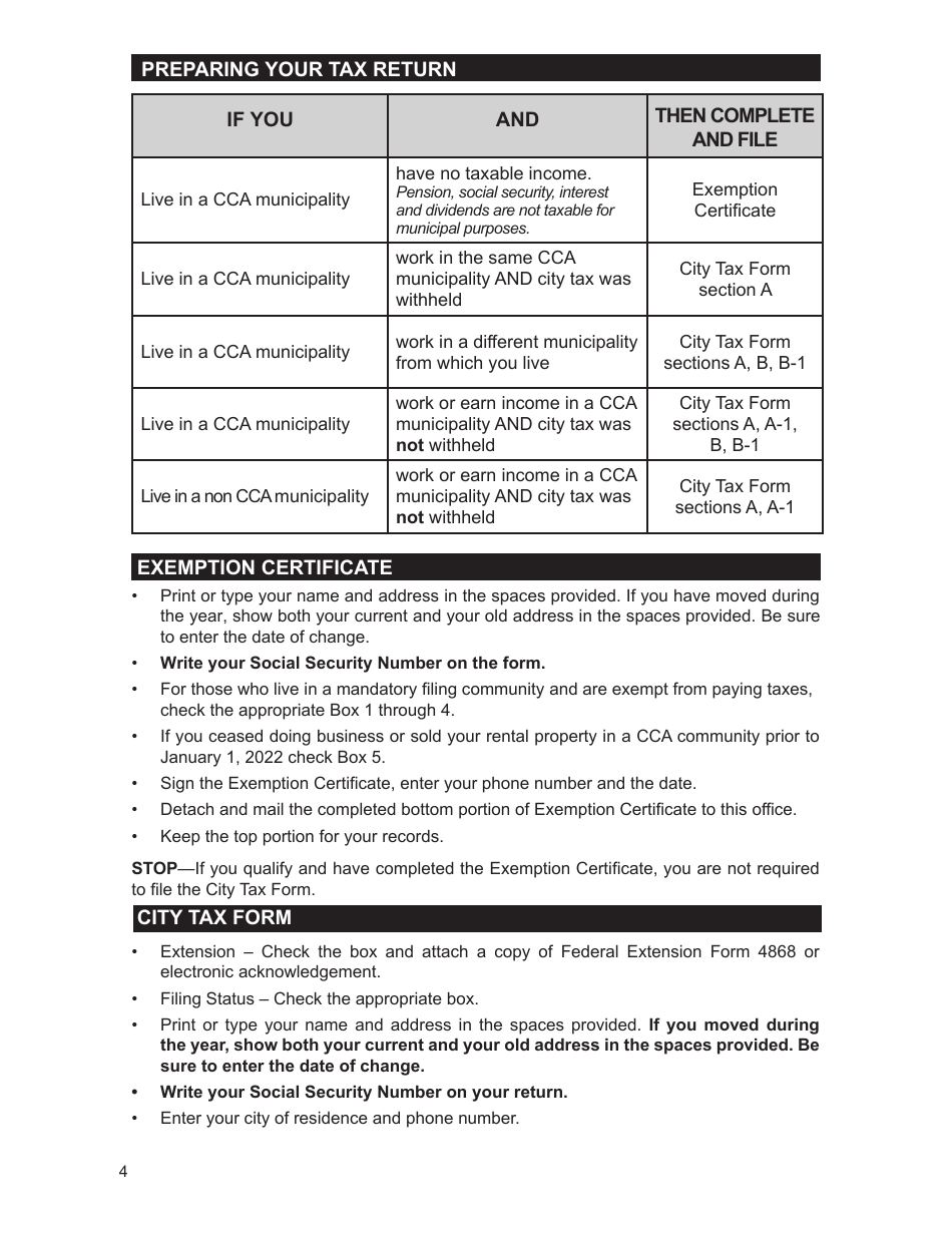 2022 City of Cleveland, Ohio Individual Tax Form Instruction Booklet