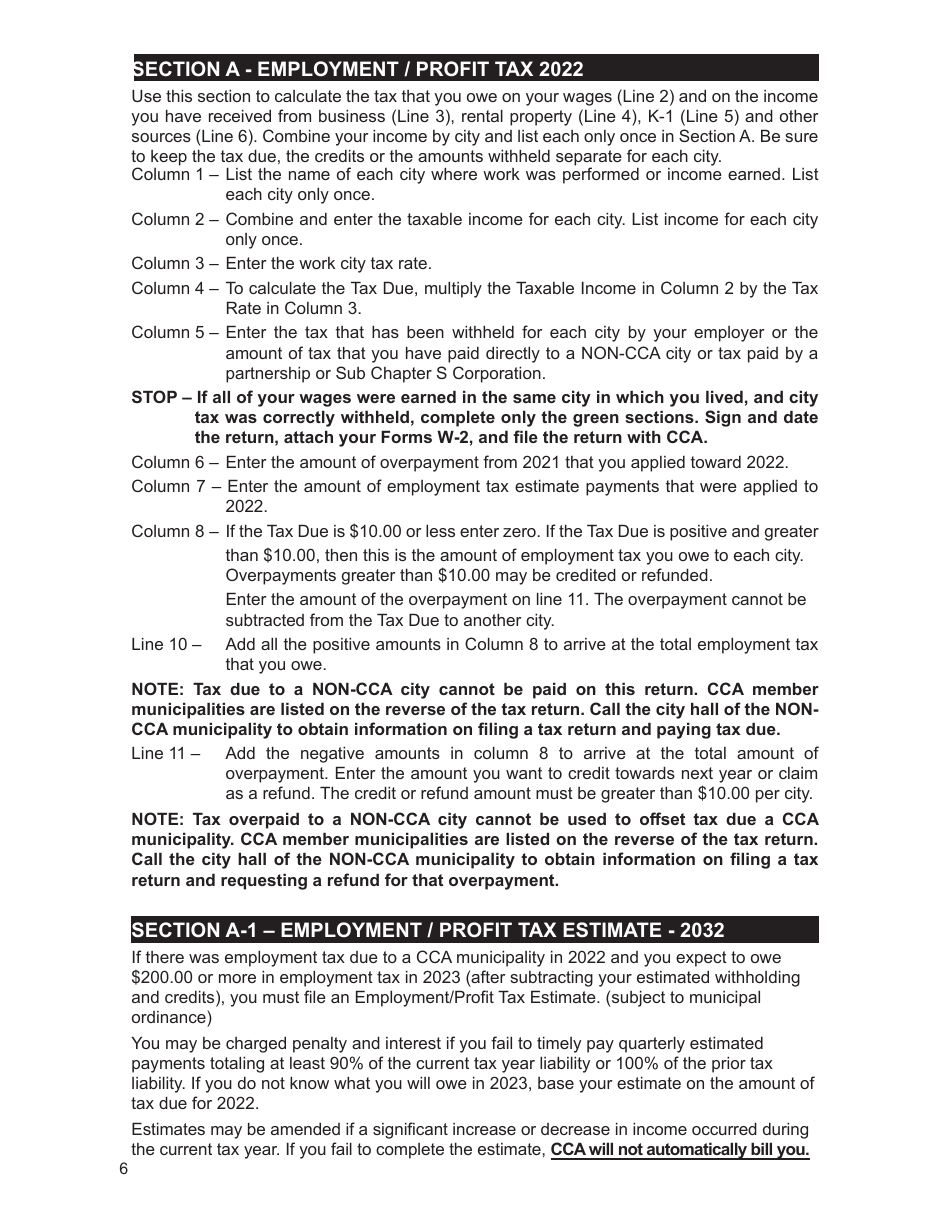 2022 City of Cleveland, Ohio Individual Tax Form Instruction Booklet