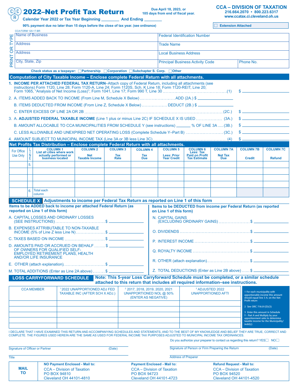 2022 City Of Cleveland, Ohio Net Profit Tax Return - Fill Out, Sign ...