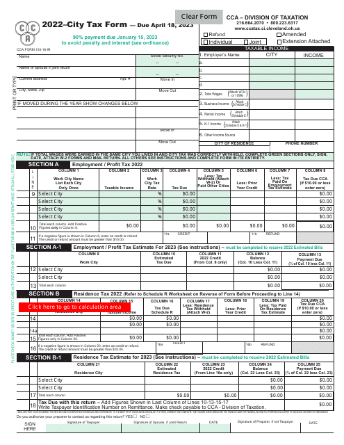 City Tax Form - City of Cleveland, Ohio, 2022