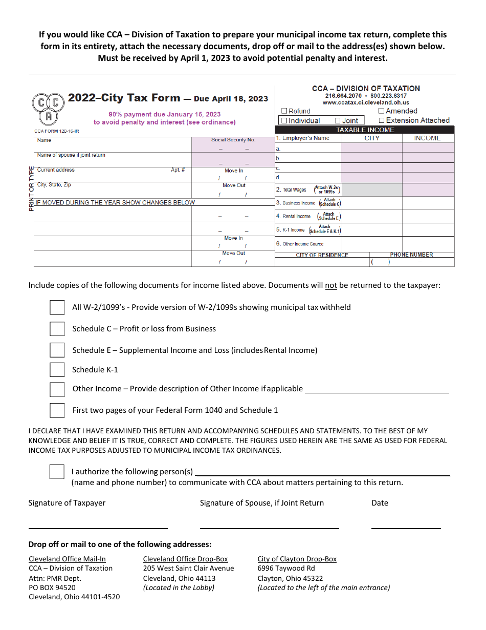 Taxpayer Assistance Form - City of Cleveland, Ohio, Page 1