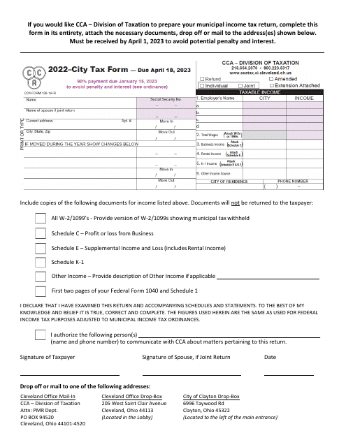 Taxpayer Assistance Form - City of Cleveland, Ohio Download Pdf