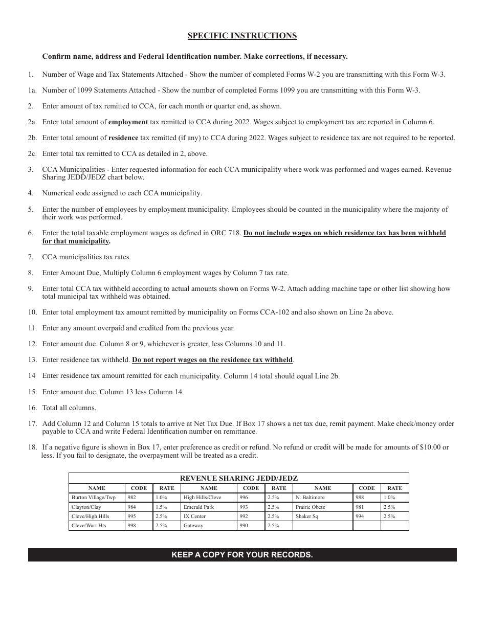 Reconciliation of Municipal Income Tax Withheld and Transmittal of Wage and Tax Statements - City of Cleveland, Ohio, Page 3
