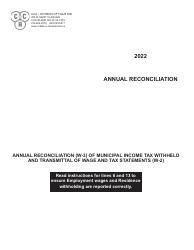 Document preview: Reconciliation of Municipal Income Tax Withheld and Transmittal of Wage and Tax Statements - City of Cleveland, Ohio, 2022