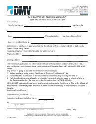 Document preview: Form VP198 Affidavit of Non-residency - Nevada