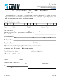 Document preview: Form VP-258 Active-Duty Military - Combat Affidavit - Nevada